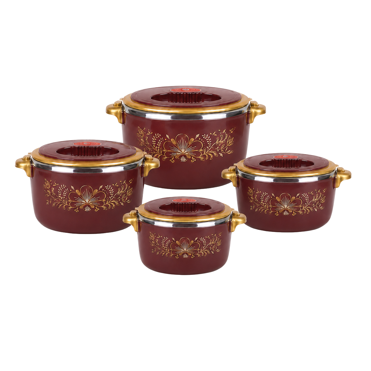 Set 4 Caserole Termice Premium, Interior din Inox și Izolație din Spumă, 1L + 2L + 4L + 6L, Cald până la 4 Ore / Rece până la 6 Ore