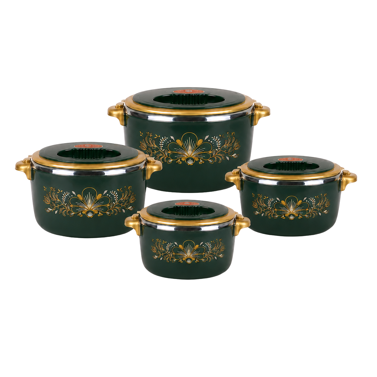 Set 4 Caserole Termice Premium, Interior din Inox și Izolație din Spumă, 1L + 2L + 4L + 6L, Cald până la 4 Ore / Rece până la 6 Ore