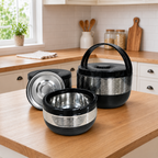 Set 3 Piese Caserole ThermoLux, Interior din Inox, Perete Dublu și Strat Termoizolant, 2L + 5L + 6L