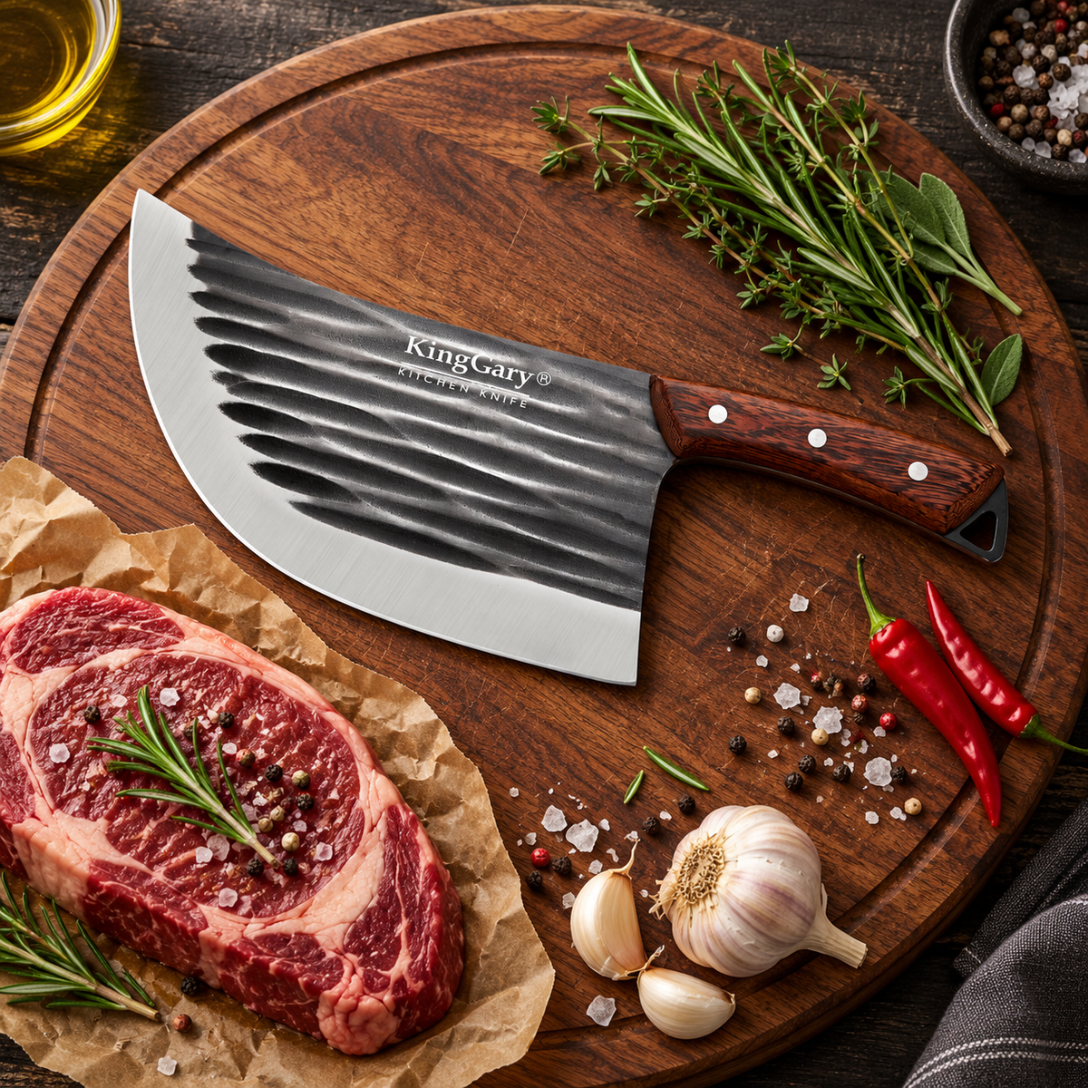 Satâr de Bucătărie TitanChef, Lamă din Inox de 4 mm, Mâner din Lemn, pentru Tocat, Feliere și Porționare – 4 Variante