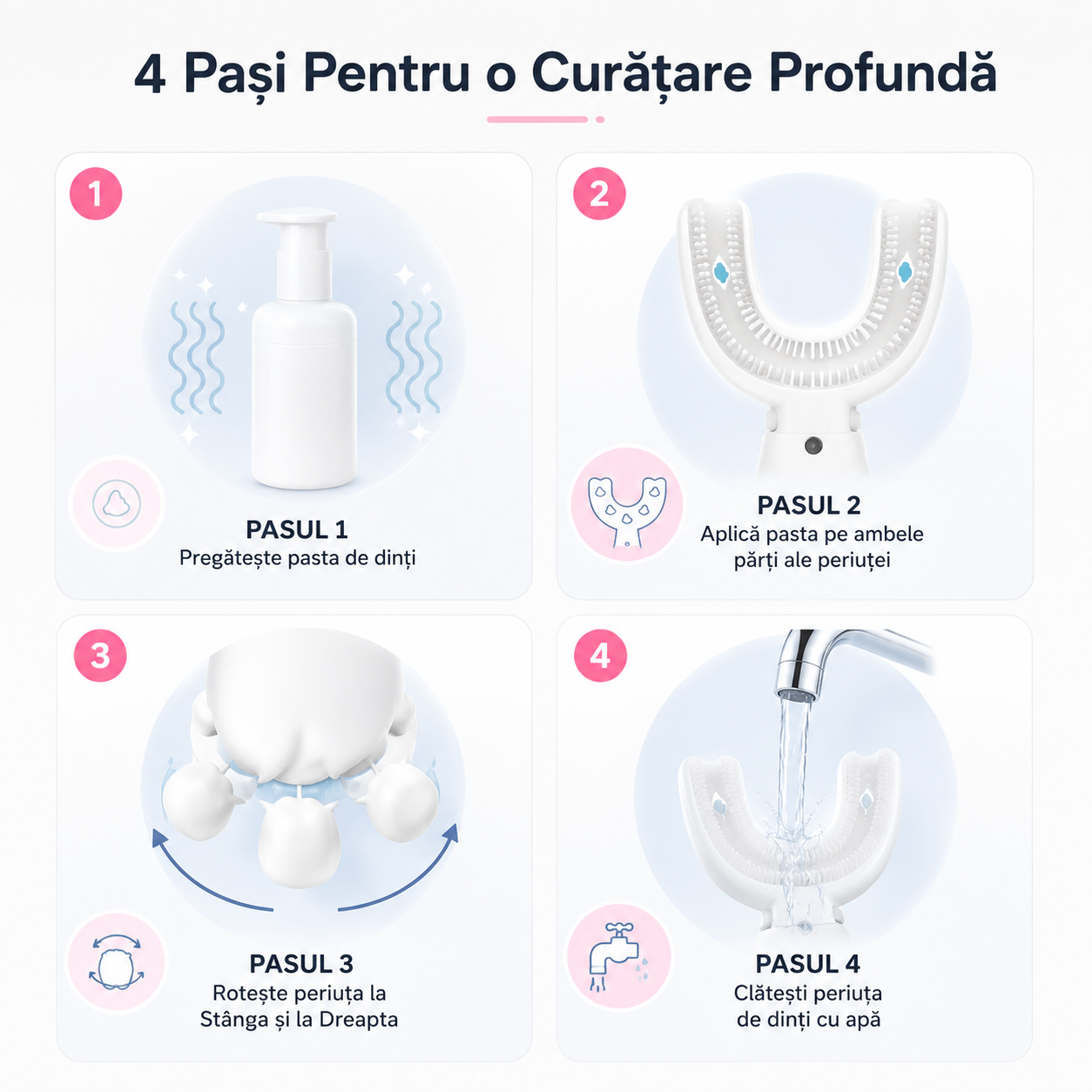 Periuța MagicU – Periuță electrică 360° din silicon alimentar, anti-plâns și zero iritații, 3 programe, reîncărcabilă USB