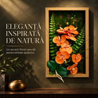 Tablou Floral Decorativ 3D FloraVista, cu Flori Artificiale, Fundal Verde și Ramă de Lemn, pentru Perete, 24 × 40 cm