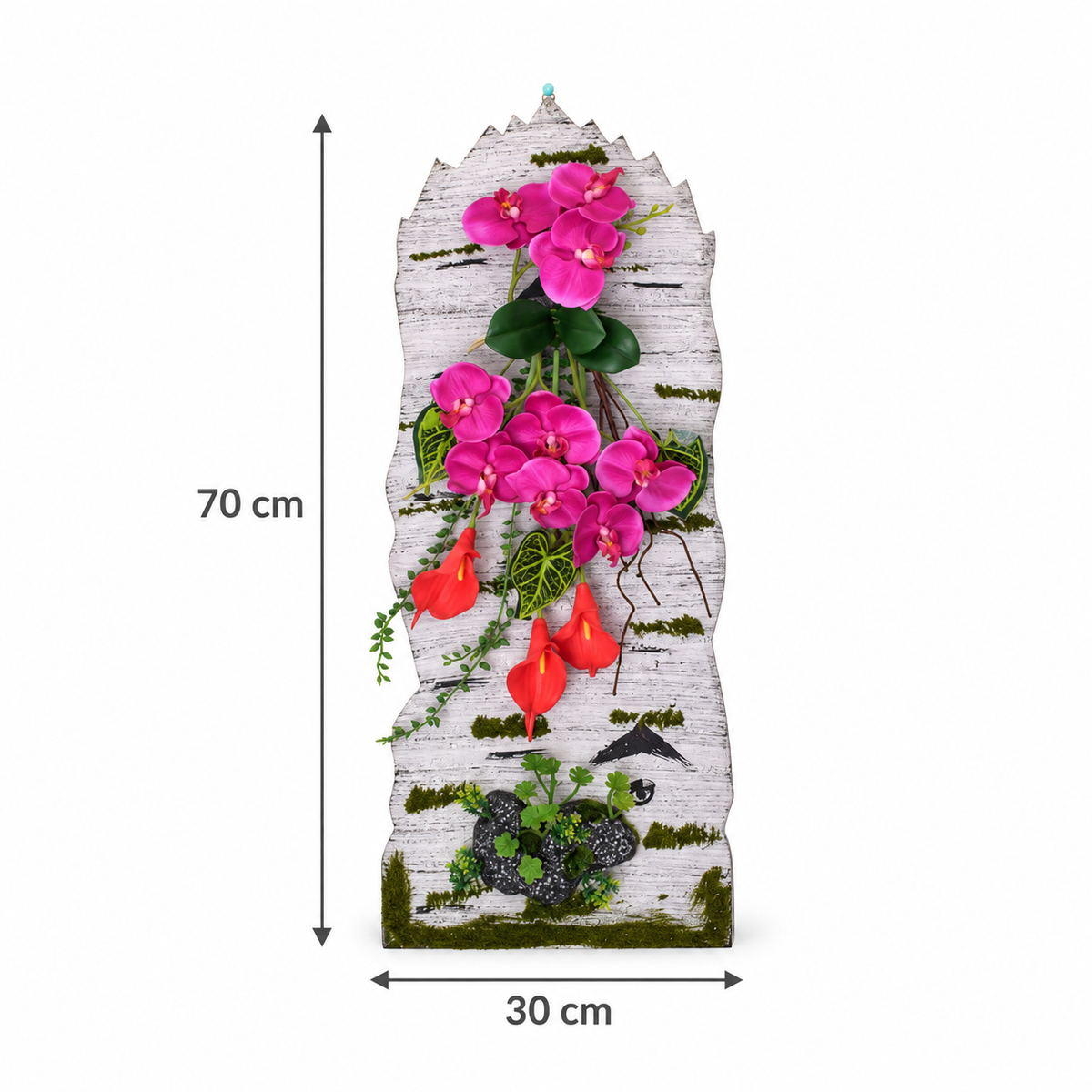 Tablou Floral 3D de Perete FloraVista, cu Flori Artificiale și Suport Decorativ, Aspect Natural, 30 × 70 cm