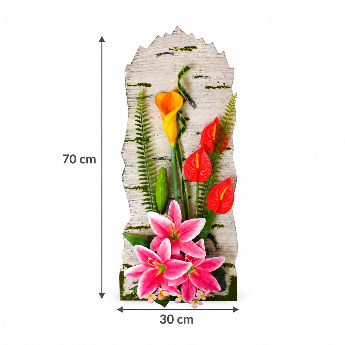 Tablou Floral 3D de Perete FloraVista, cu Flori Artificiale și Suport Decorativ, Aspect Natural, 30 × 70 cm