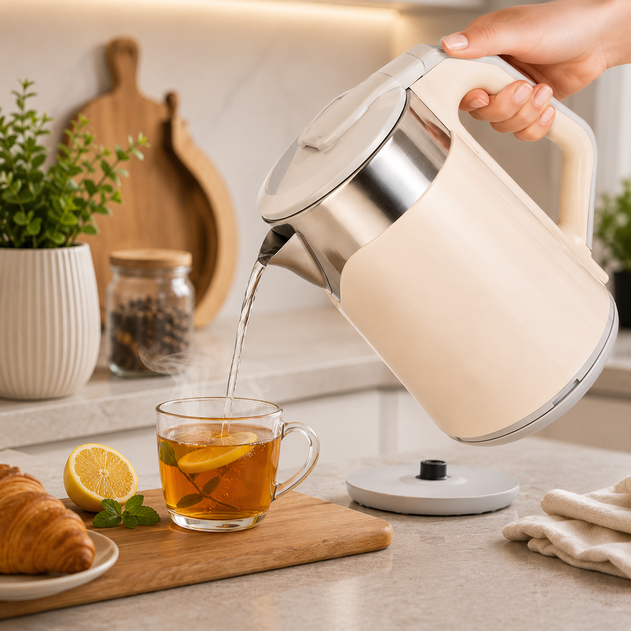 Fierbător Electric XXL 2.3L, 2400W, Funcție Control Temperatură, Încălzire Ultra-Rapidă și Eficientă, Protecție Calcar