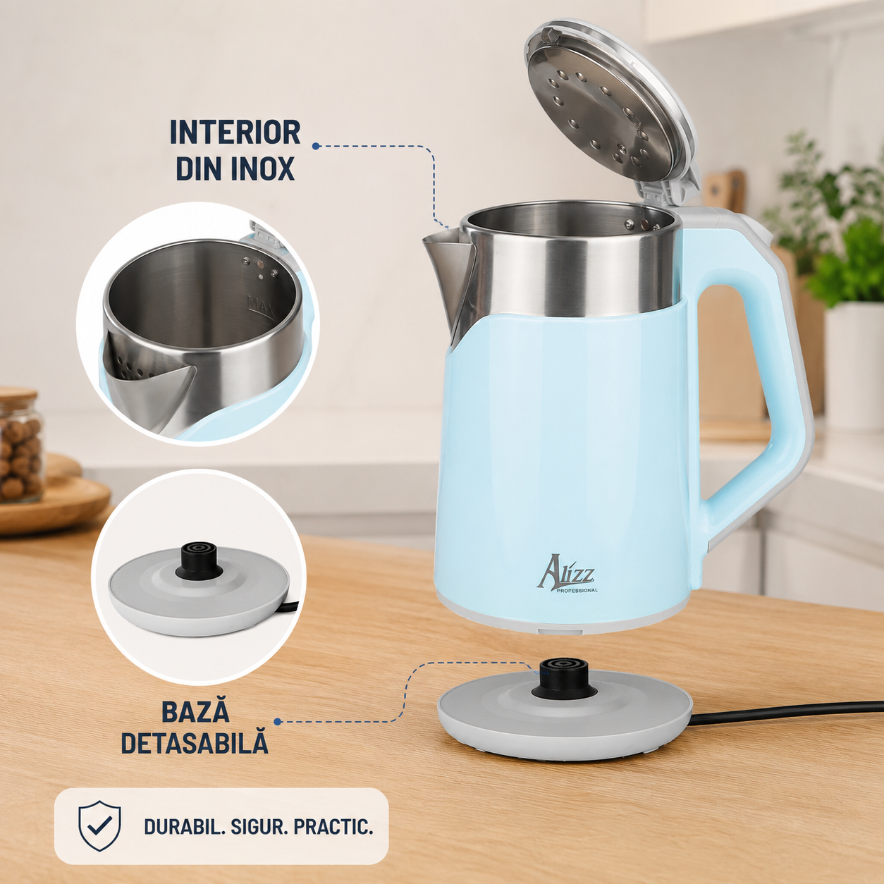 Fierbător Electric XXL 2.3L, 2400W, Funcție Control Temperatură, Încălzire Ultra-Rapidă și Eficientă, Protecție Calcar