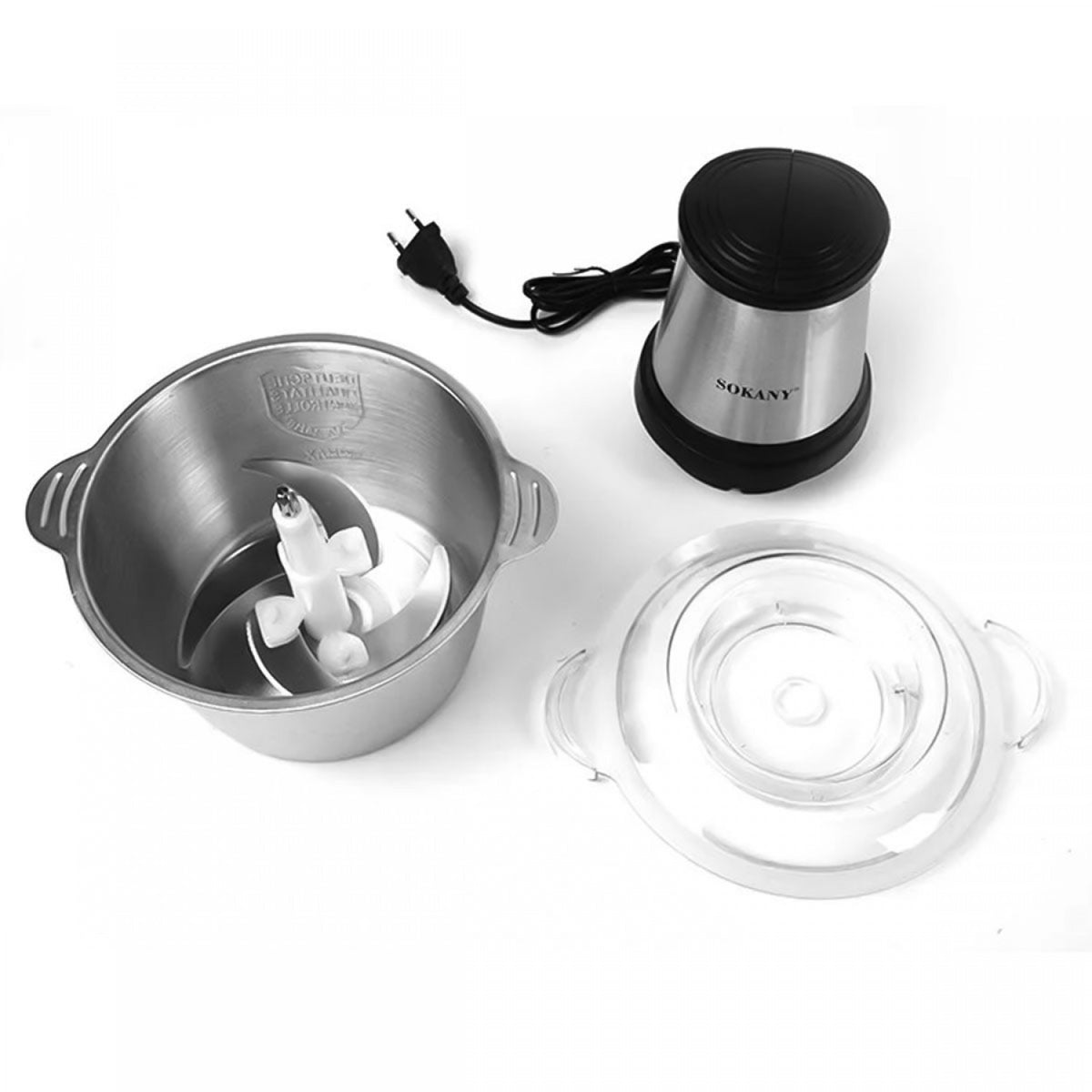 Tocător electric multifuncțional, 700 W, bol din inox 2 L, 4 lame și 2 viteze, negru