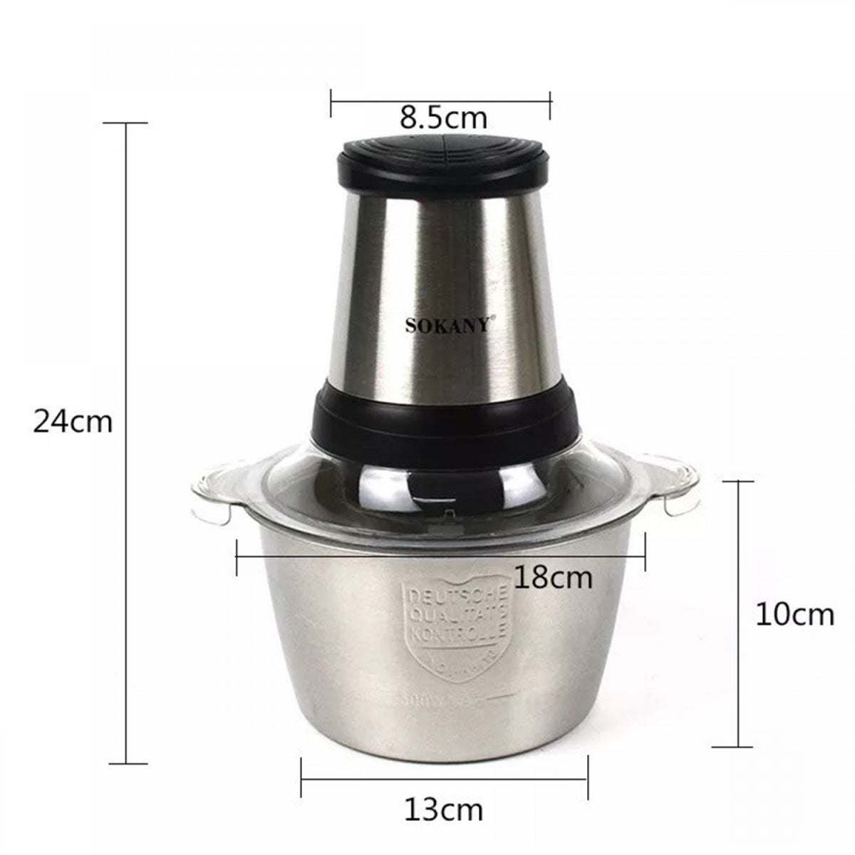 Tocător electric multifuncțional, 700 W, bol din inox 2 L, 4 lame și 2 viteze, negru