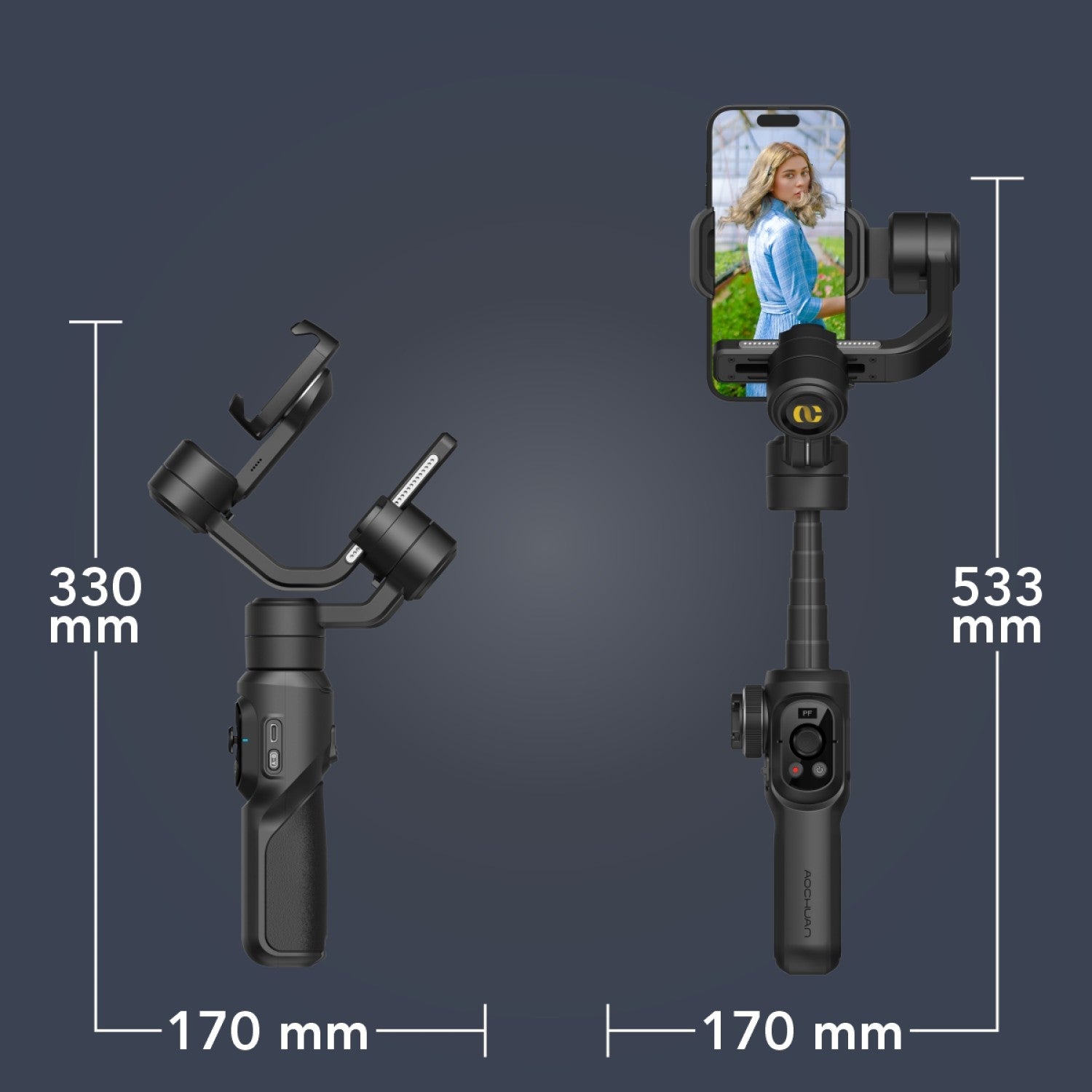 Gimbal Aochuan SMART S2, 3 axe, Acumulator 6400mAh, Lumina integrata,  aplicatie dedicata, Content Creator Edition, Negru Mat