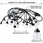 Ghirlandă Luminoasă LED TerraGlow, 5 m, cu 10 Becuri, pentru Interior și Exterior, Alimentare Solară sau 220 V