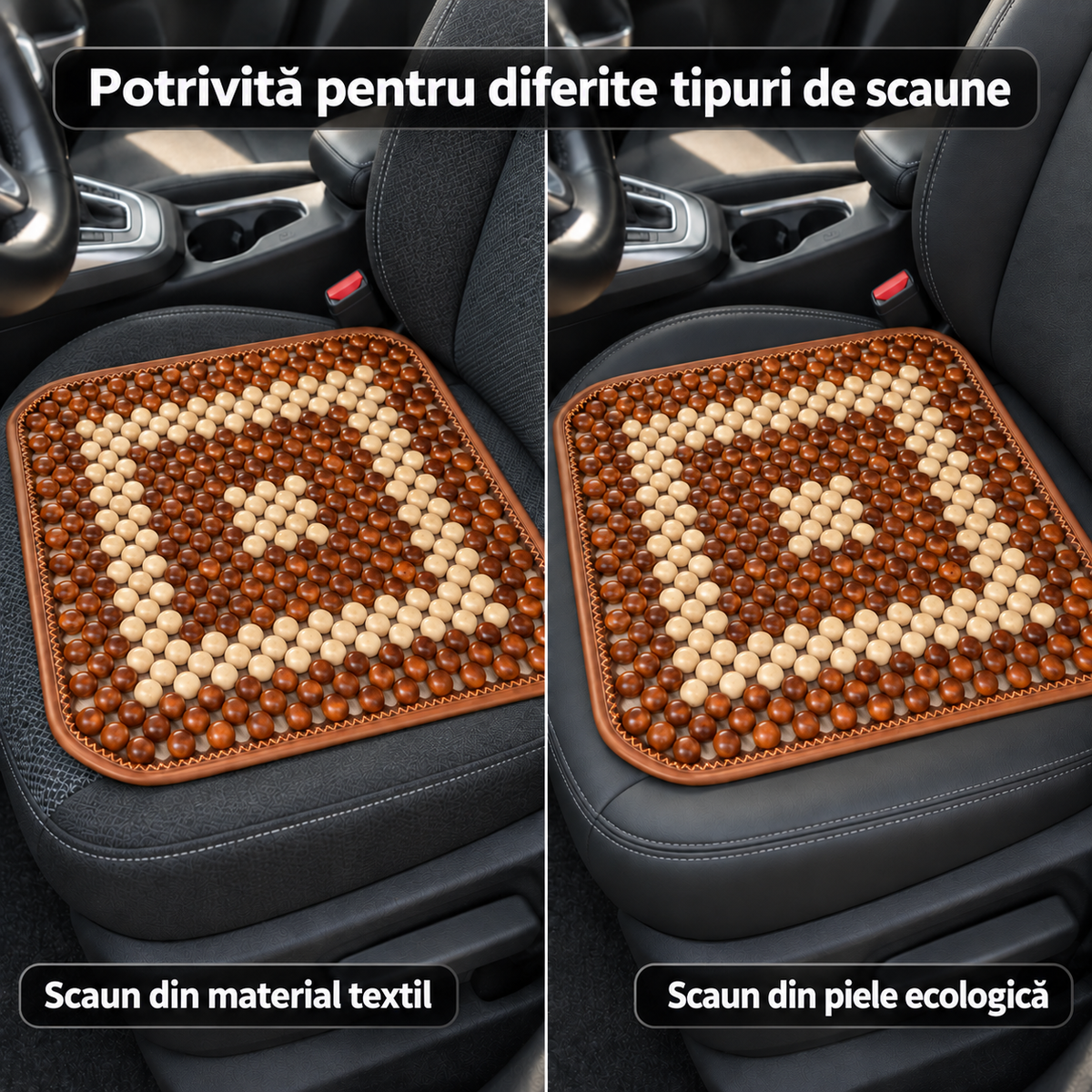 Suport pentru șezut din bambus – confort sporit la volan, 44 × 44 cm