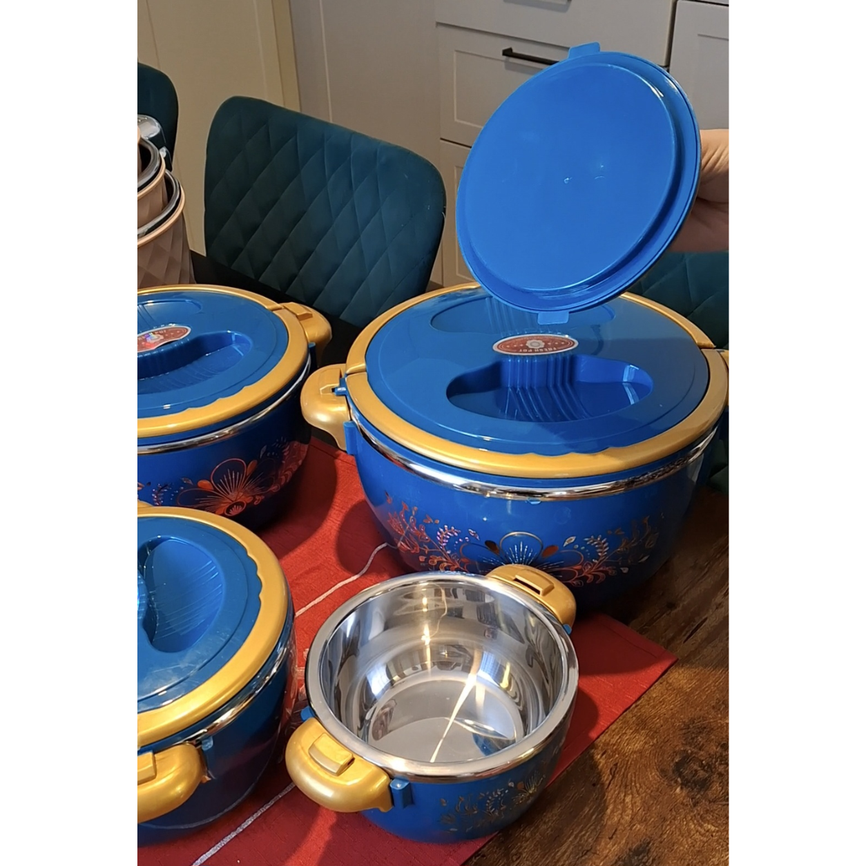 Set 4 Caserole Termice Premium, Interior din Inox și Izolație din Spumă, 1L + 2L + 4L + 6L, Cald până la 4 Ore / Rece până la 6 Ore