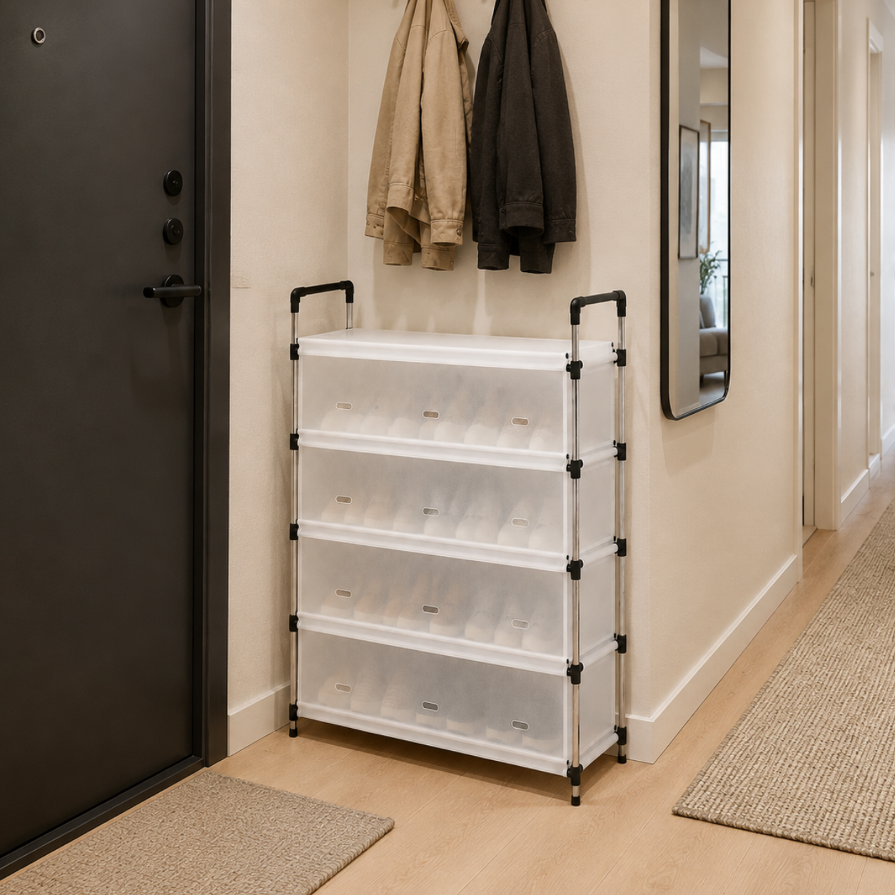 Pantofar Urban Loft cu protecție antipraf, depozitare compactă, alb