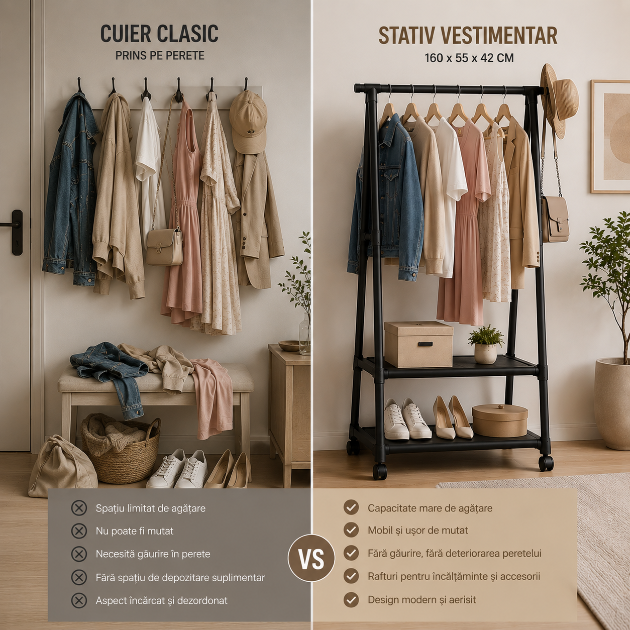 Stativ Vestimentar Urban Loft SpaceSaver, Metalic, cu Roți și Suport Pantofi