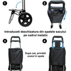 Cărucior de Cumpărături Pliabil, cu 6 Roți pentru Urcarea Scărilor, Sac Impermeabil Detașabil și Cadru Rezistent, 37 L