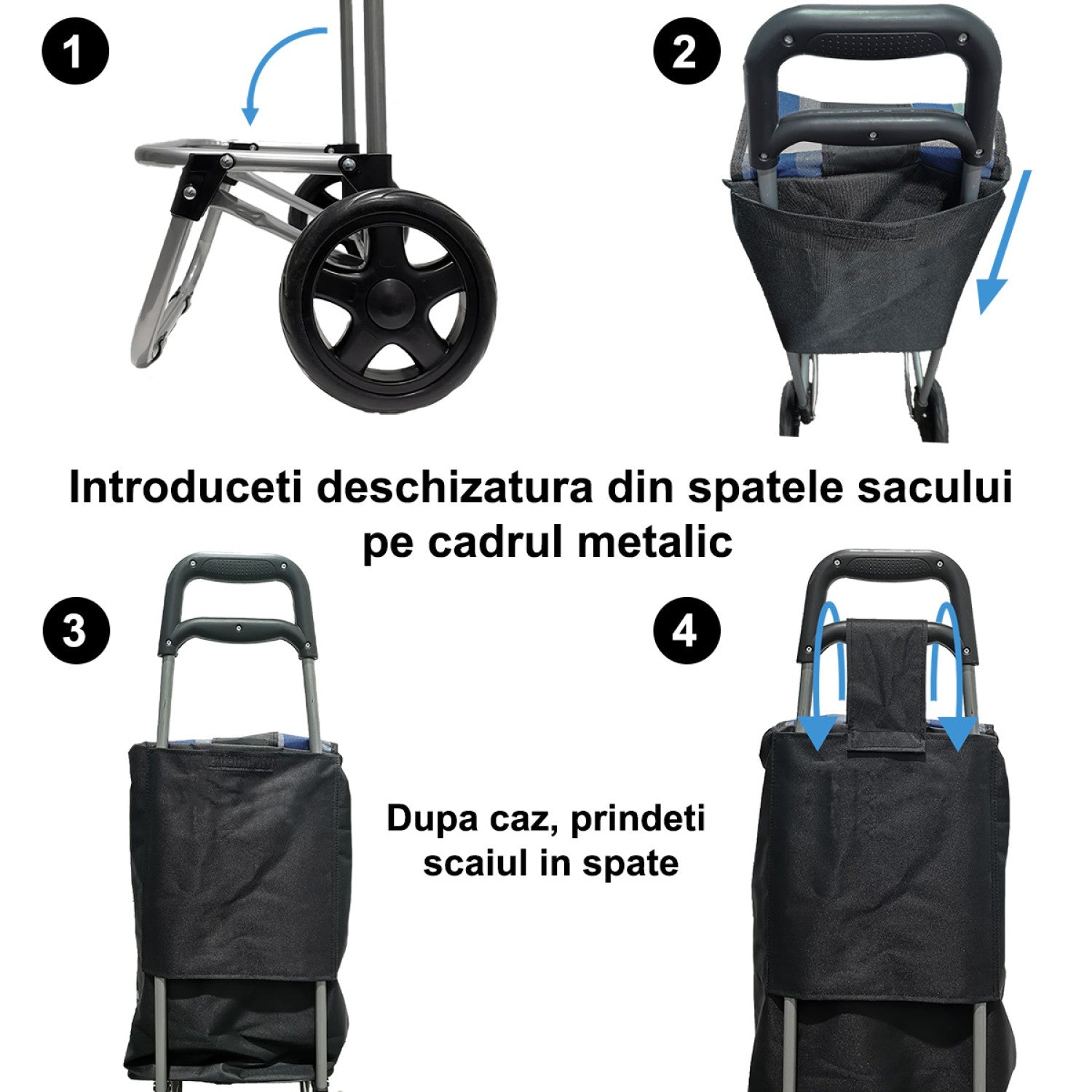 Cărucior de Cumpărături Pliabil, cu 6 Roți pentru Urcarea Scărilor, Sac Impermeabil Detașabil și Cadru Rezistent, 37 L