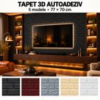 Tapet 3D Autoadeziv BrickAura, Set de 10 Panouri 70x77 din Spumă Moale, Model Cărămidă, Montaj Rapid, Acoperire 5,3 m² – 5 Variante