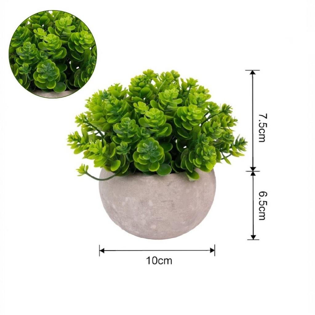 Set 3x plante artificiale, cu ghiveci de hartie 12x10 cm, Verde