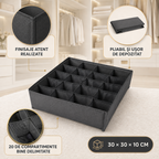 Organizator Pliabil pentru Dulap sau Sertar, 20 Compartimente, 30 × 30 × 10 cm, Gri