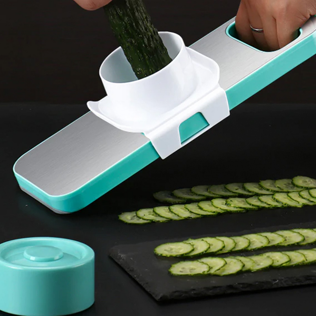 PACHET PROMOTIONAL: Razatoare multifunctionala, cu 5 lame, Albastru + Rasnita manuala, pentru nuci, alune si ciocolata, Maro