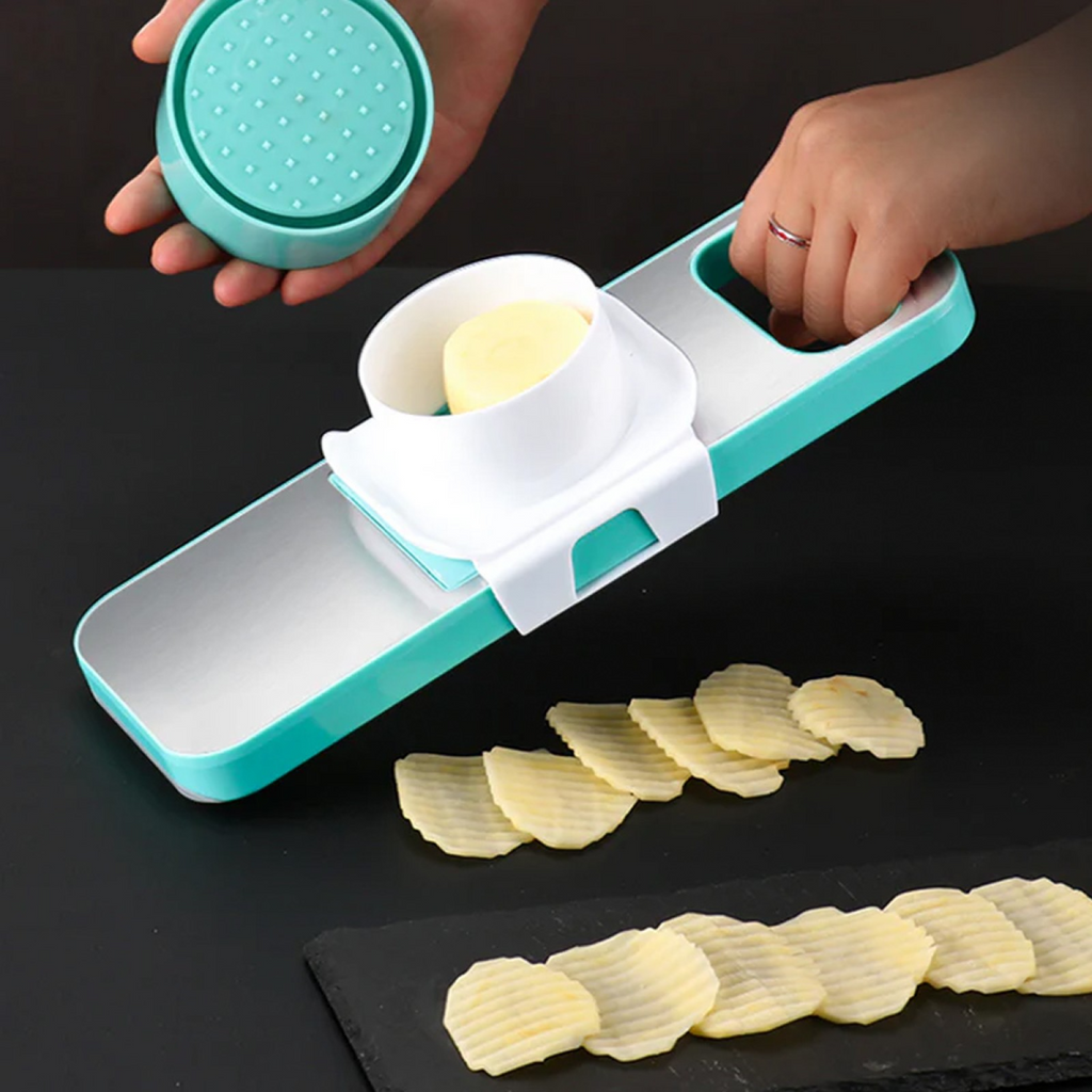 PACHET PROMOTIONAL: Razatoare multifunctionala, cu 5 lame, Albastru + Rasnita manuala, pentru nuci, alune si ciocolata, Maro