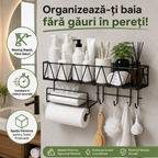 Raft Metalic Premium pentru Baie, Organizator Multifuncțional cu Montaj Fără Găuri