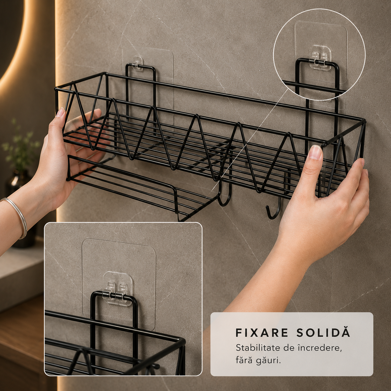 Raft Metalic Premium pentru Baie, Organizator Multifuncțional cu Montaj Fără Găuri
