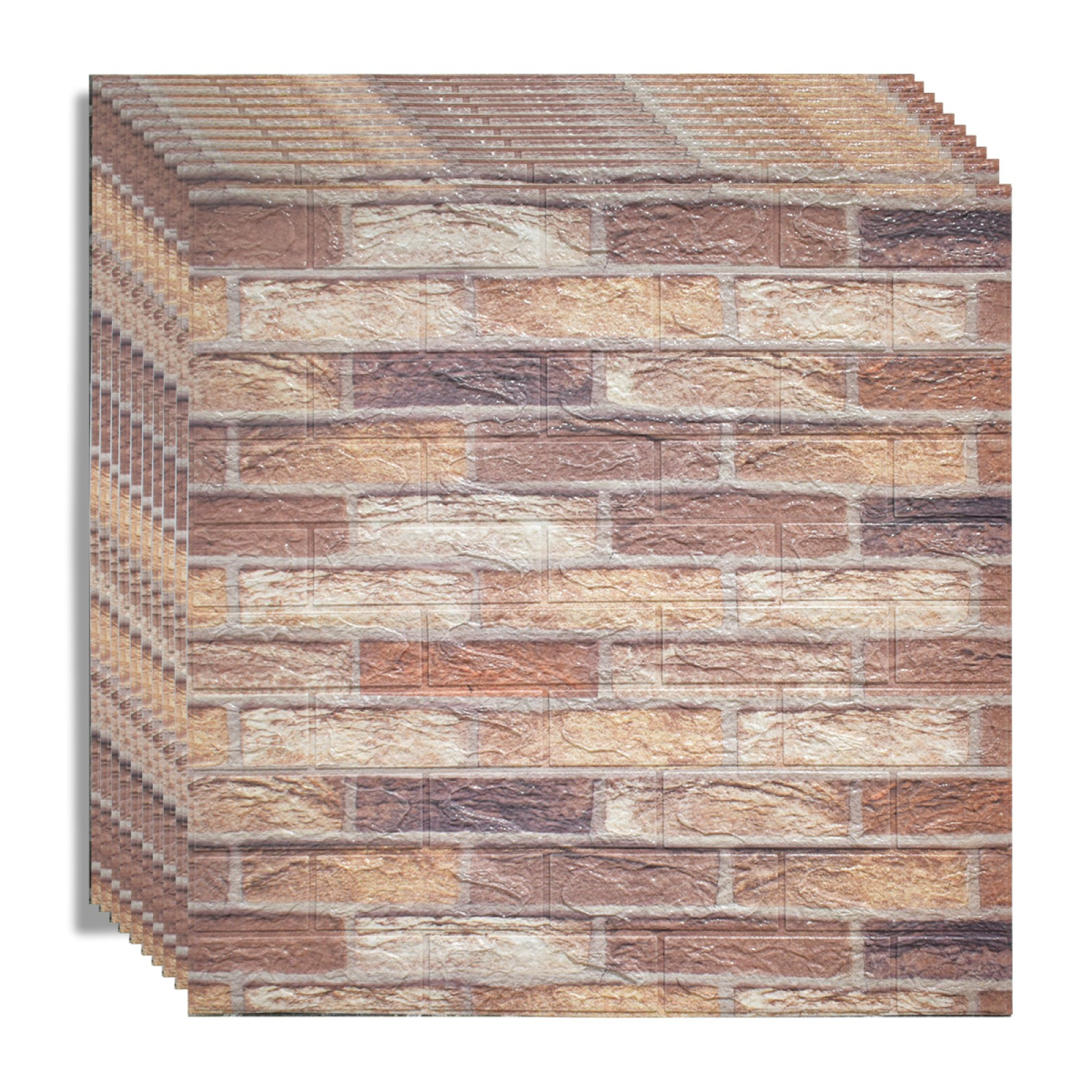 Set 10x Tapet 3D Autoadeziv, rezistent la apa, usor de curatat, 70x77cm, model caramida, Maro/Crem