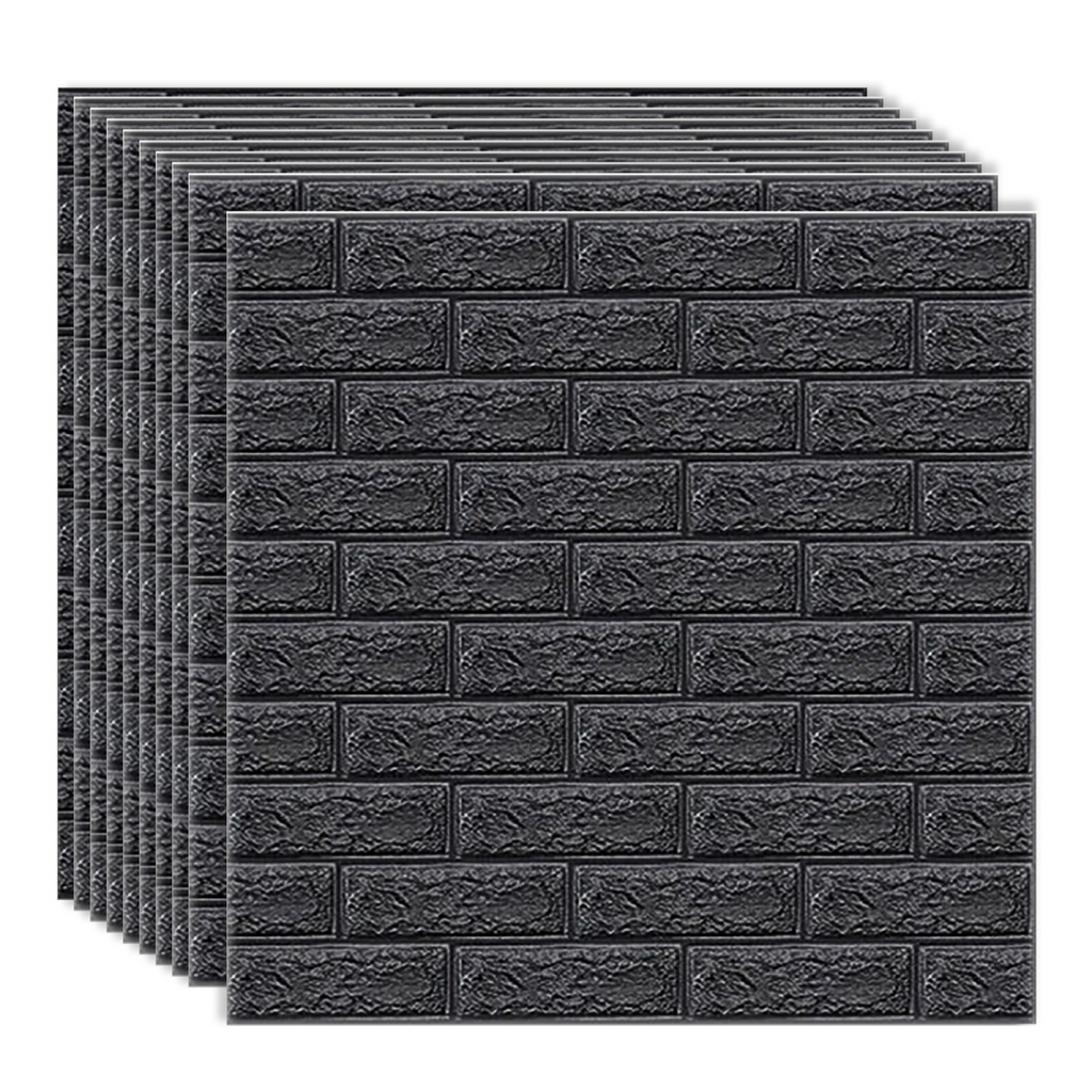 Set 10 x Tapet 3D autoadeziv, model Caramida, 70 x 77 cm, 4mm grosime, Negru