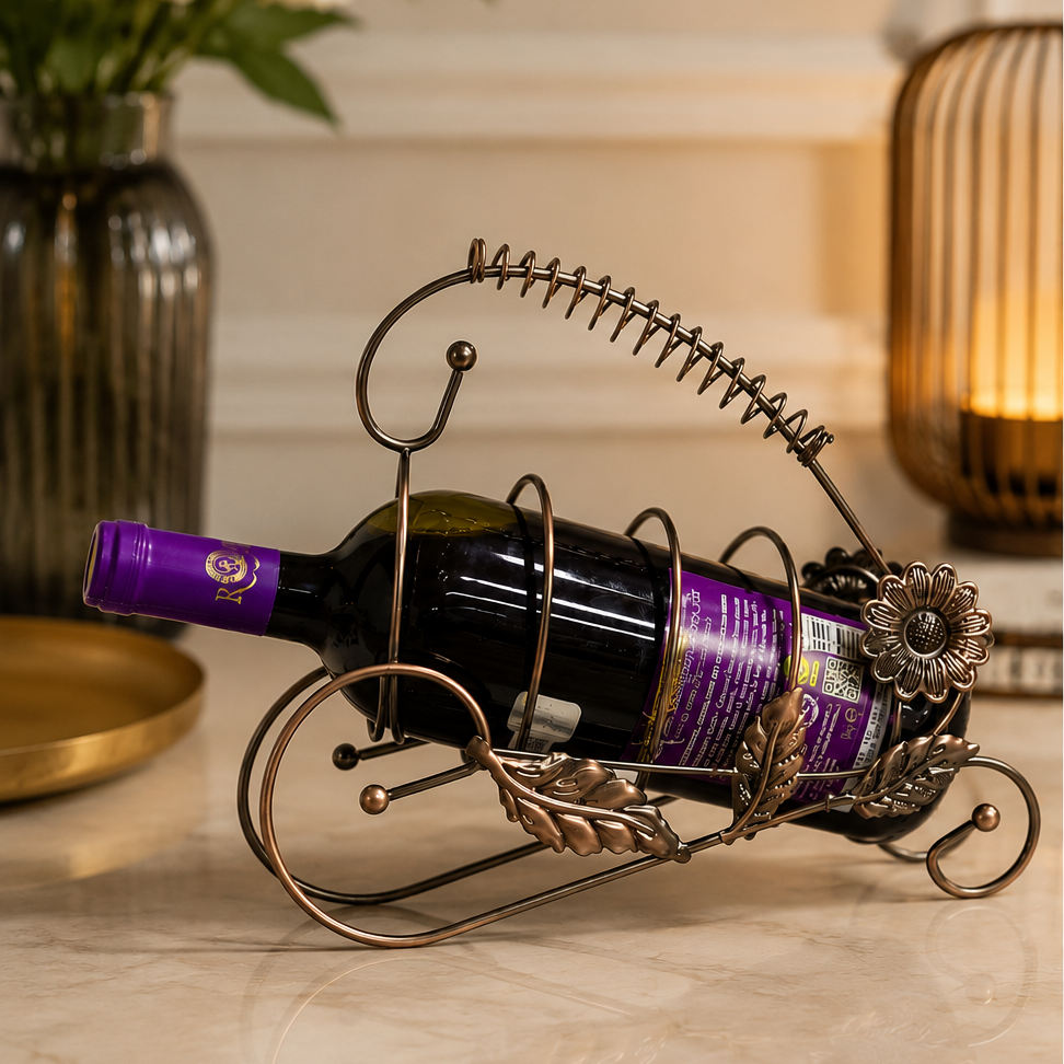 Suport Metalic Decorativ pentru Sticla de Vin, Stil Vintage, 27 cm
