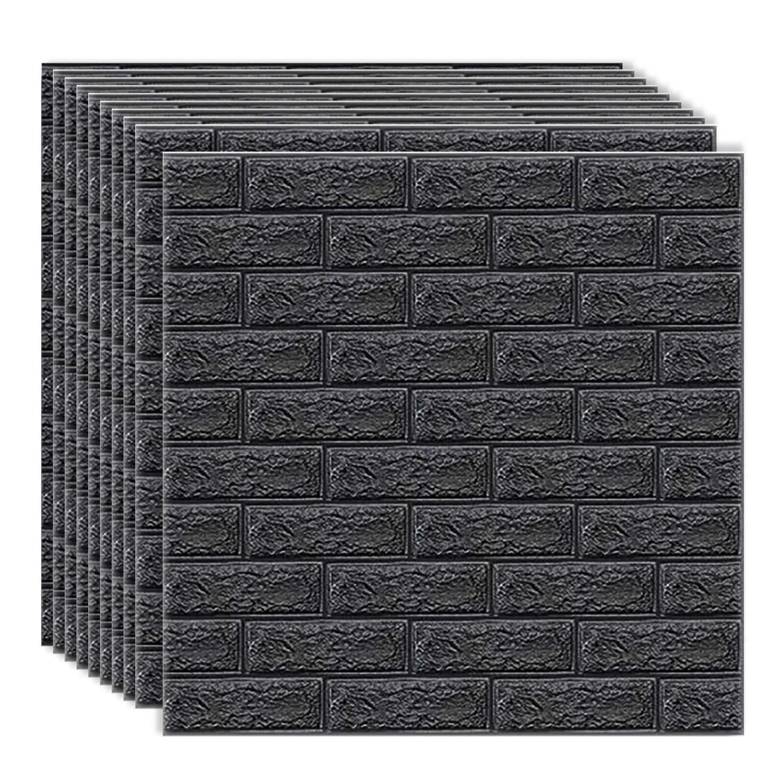 Set 10 x Tapet 3D autoadeziv, model Caramida, 70 x 77 cm, 4mm grosime, Negru