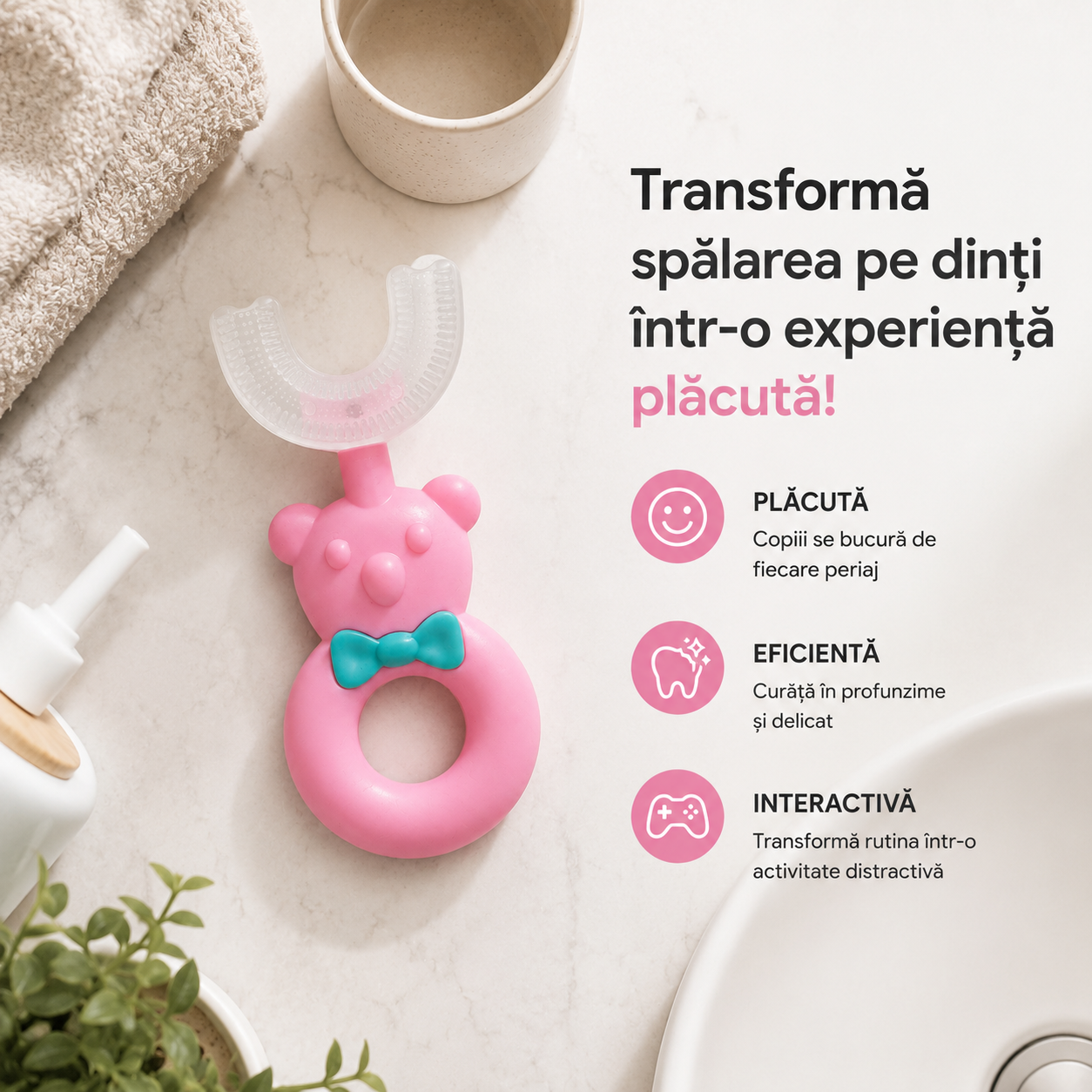 🦷 Periuță Copii U-Shape 360° – Silicon Premium - pachet 2 + 1 Gratis