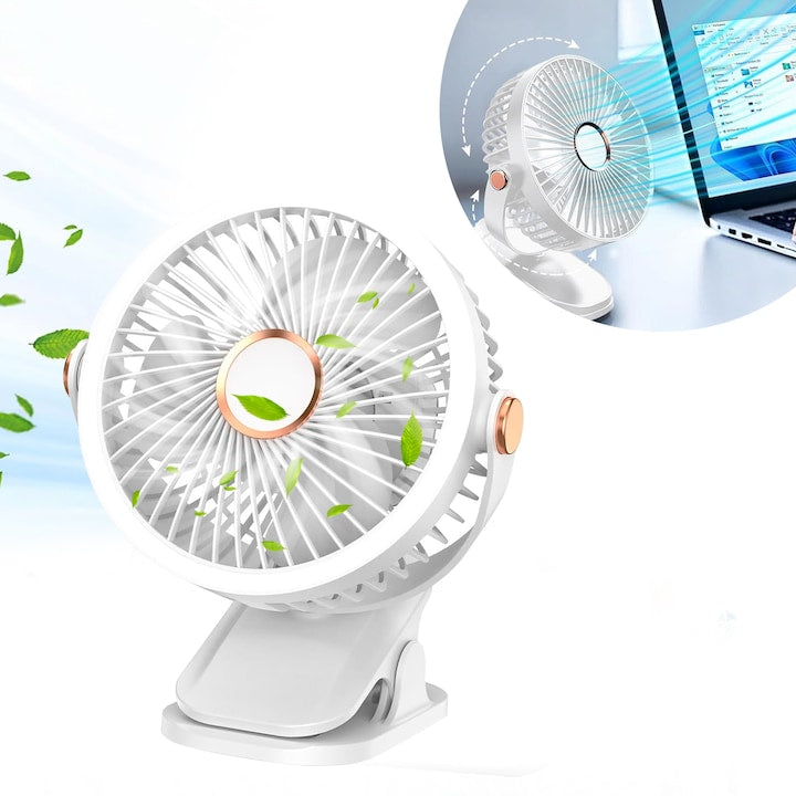 Mini Ventilator Portabil USB cu Clema (Clips), 3 Viteze, Rotire 360°, alimentare USB