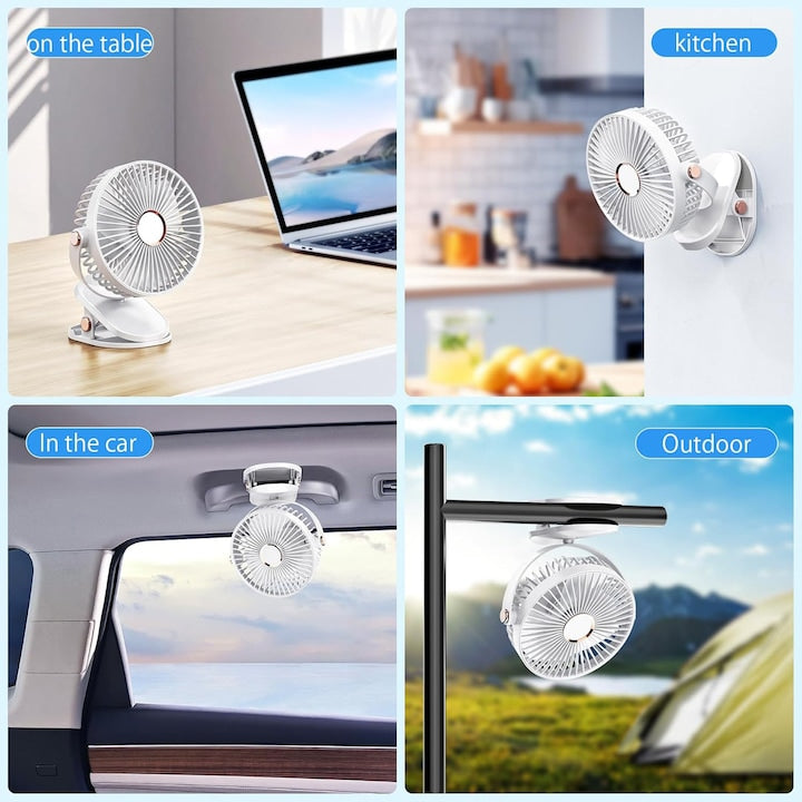 Mini Ventilator Portabil USB cu Clema (Clips), 3 Viteze, Rotire 360°, alimentare USB