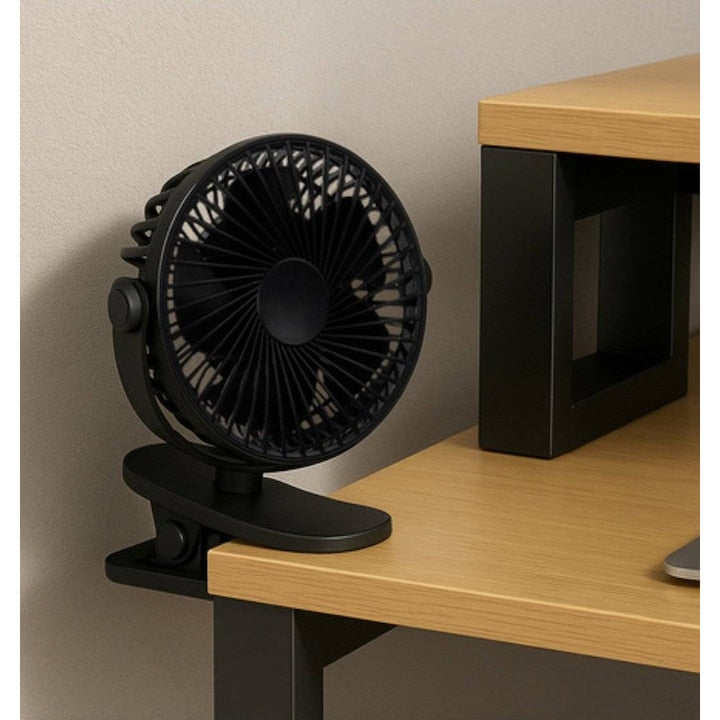 Mini Ventilator Portabil USB cu Clema (Clips), 3 Viteze, Rotire 360°, alimentare USB